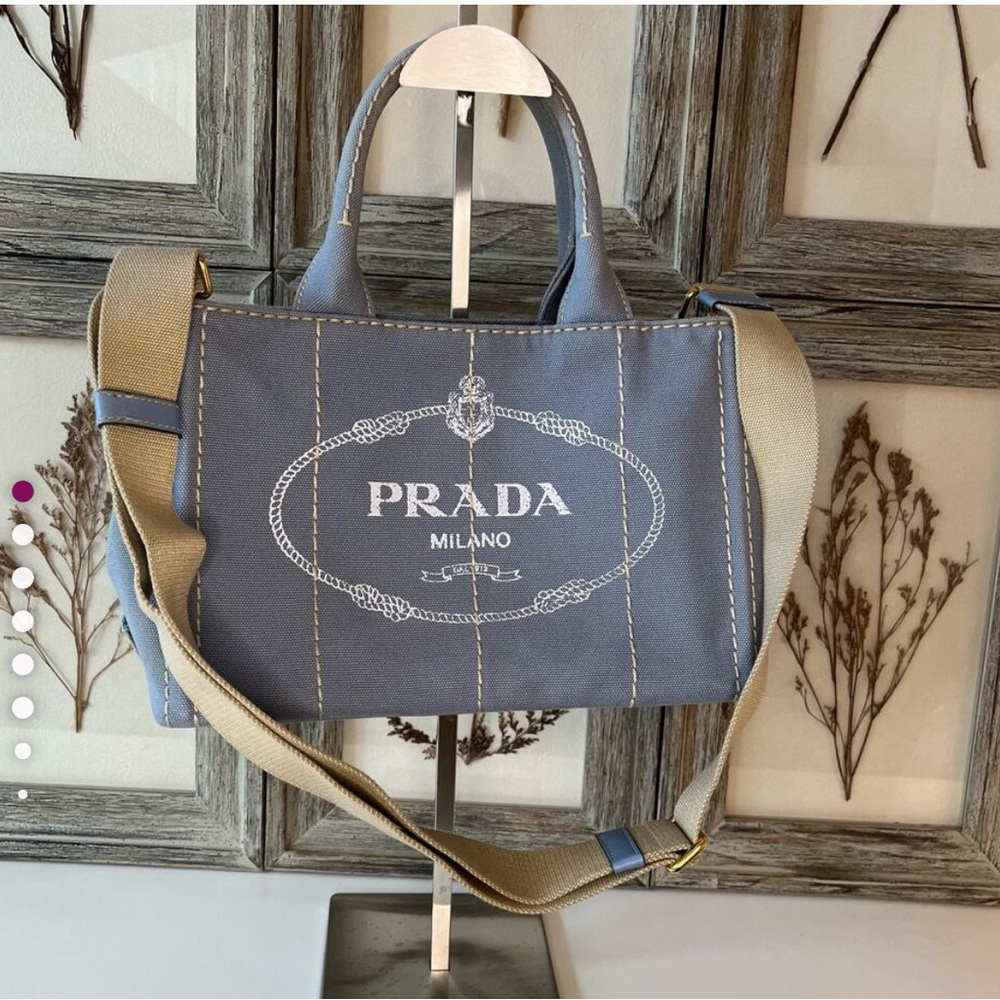 Prada Small Baby Blue Canapa Canvas with Dust Bag Tote Bag